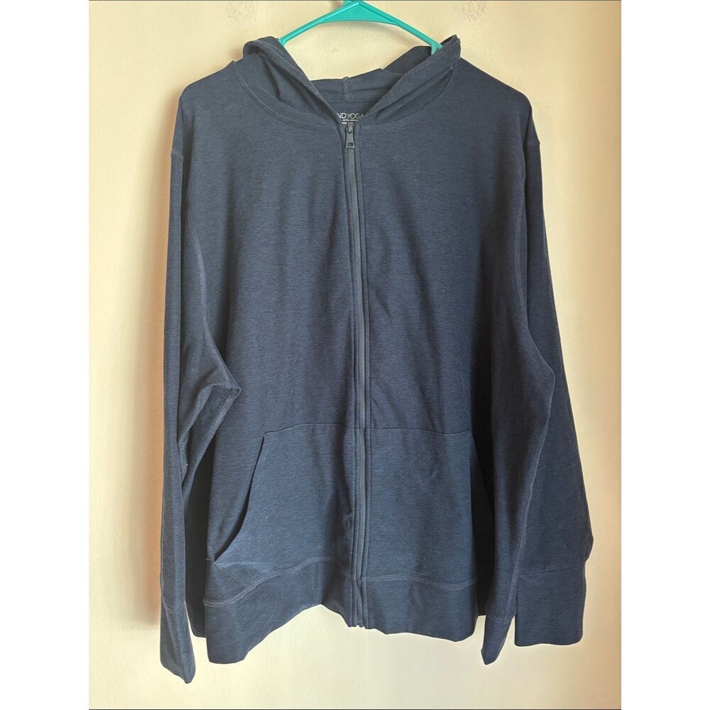 Beyond Yoga Navy Zip-Up Hooded Sweater Womens heathered navy blue 3XL soft cozy